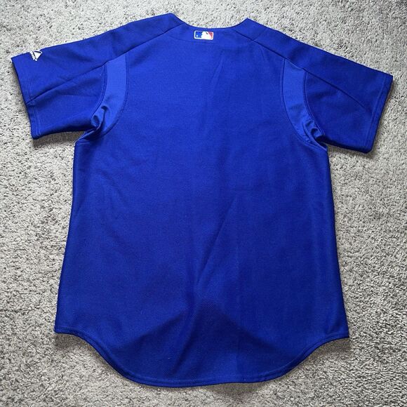 Vtg Rare Texas Rangers Majestic Button Up Jersey Sz M Blue performance apparel - Picture 7 of 7